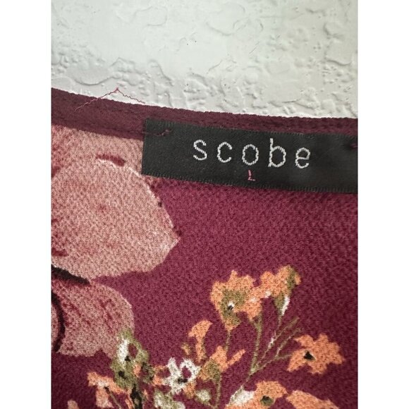 Scobe Womens Faux Wrap Dress L Wine Floral Balloon Sleeve Fairygoth Whimsygoth - Picture 5 of 11